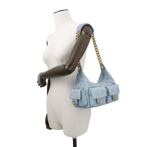 CHANEL Matelasse Hobo Shoulder Bag Denim Light Blue AS5339 - Picture 3 of 15